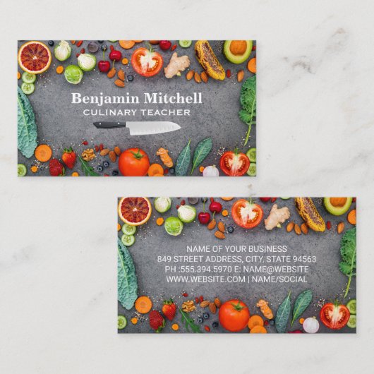 Groenten en fruit in de tabel visitekaartje (Voorkant / Achterkant)