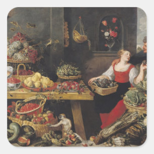 Groenten- en fruitmarkt vierkante sticker
