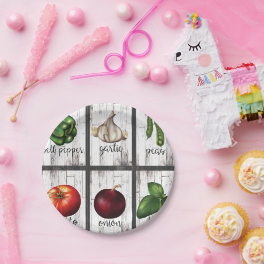 Groenten en kruiden Rustic Modern Kitchen Food Art Papieren Bordje (Feest)