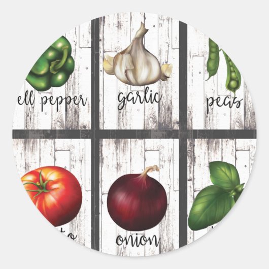 Groenten en kruiden Rustic Modern Kitchen Food Art Ronde Sticker (Voorkant)
