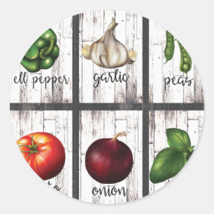 Groenten en kruiden Rustic Modern Kitchen Food Art Ronde Sticker