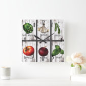 Groenten en kruiden Rustic Modern Kitchen Food Art Vierkante Klok (Huis)