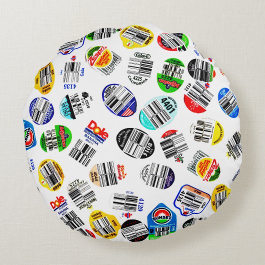 Groenten fruit Barcode Sticker Patroon Rond Kussen (Achterkant)