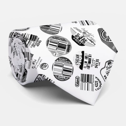 Groenten Fruit Barcode Sticker Zwart Wit Stropdas (Opgerold)