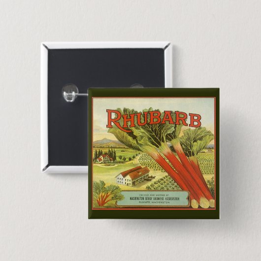  groenten kunnen kunst, Boerderij van Rhubarb, eti Vierkante Button 5,1 Cm (Voorkant /achterkant)