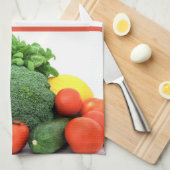 Groenten op de rode en witte achtergrond theedoek (Quarter Fold)