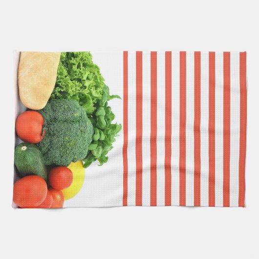 Groenten op de rode en witte achtergrond theedoek (Horizontaal)