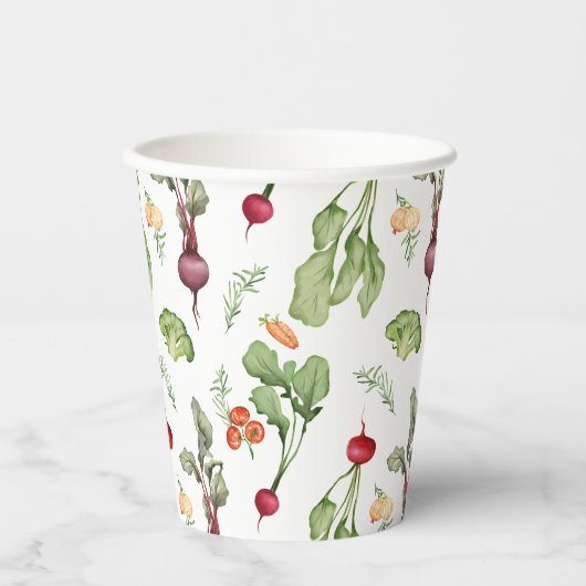 Groenten Patroon Boeren Markt Lokaal Geteeld Papieren Bekers (Voorkant)