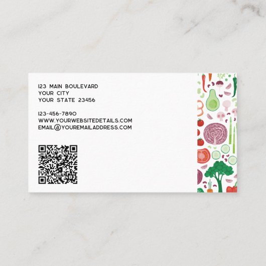 Groenten Patroon Catering QR code Visitekaartje (Achterkant)