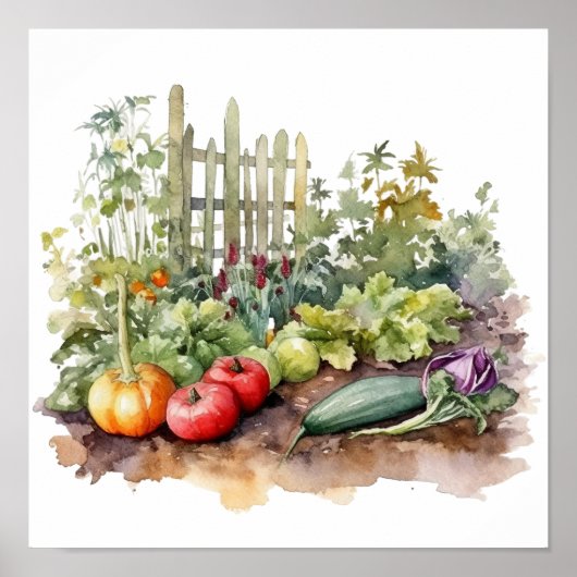 Groentetuin met hek Waterverf Poster (Voorkant)