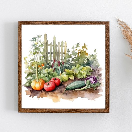 Groentetuin met omheining Aquarel Poster