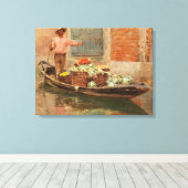 Groenteverkoper in Venetië (door Vincenzo Caprile) Canvas Afdruk (Insitu (Houten vloer))