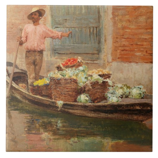 Groenteverkoper in Venetië (door Vincenzo Caprile) Tegeltje (Voorkant)