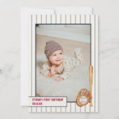  groentje baseball red blauw 1 ^ e verjaardag kaart (Achterkant)