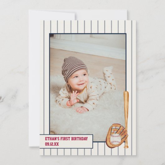  groentje baseball red blauw 1 ^ e verjaardag kaart (Achterkant)