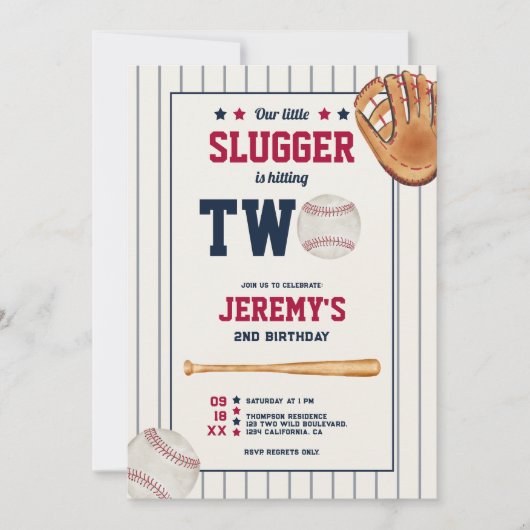  groentje baseball red blauw tweede verjaardag kaart (Voorkant)