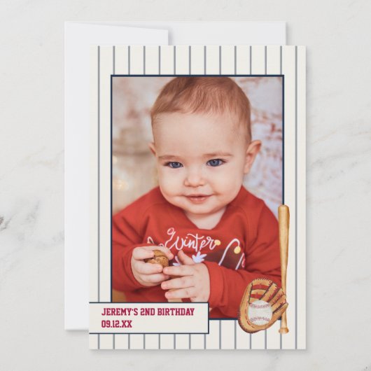  groentje baseball red blauw tweede verjaardag kaart (Achterkant)