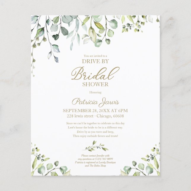 Groenvoorziening Drive By Bruiloft Budget Uitnodig (Voorkant)
