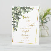 Groenvoorziening Eucalyptus Gouden Frame QR-code H Save The Date (Staand voorkant)
