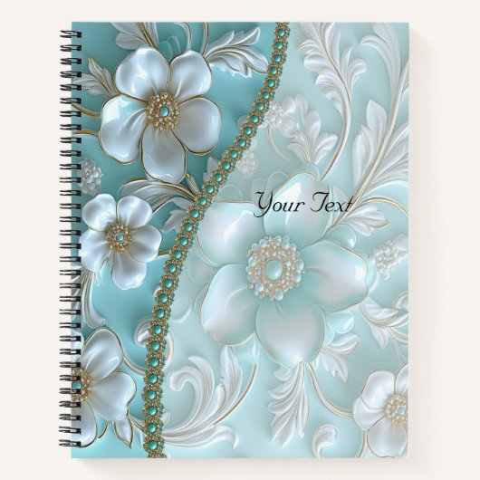Groenwitte bloemen notebook notitieboek (Voorkant)