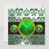 GROENWITTE DAMASK, SHAMROCK MONOGRAM, zwart Kaart (Voorkant)