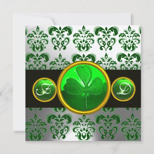 GROENWITTE DAMASK, SHAMROCK MONOGRAM, zwart Kaart (Voorkant)