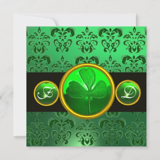 GROENZWARTE DAMASK, SHAMROCK MONOGRAM KAART (Voorkant)