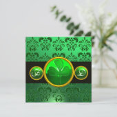 GROENZWARTE DAMASK, SHAMROCK MONOGRAM KAART (Staand voorkant)