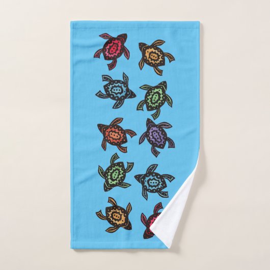 Groep Abstracte Zwarte Schildpadden Kleurrijke sch Bad Handdoek (Handdoek)