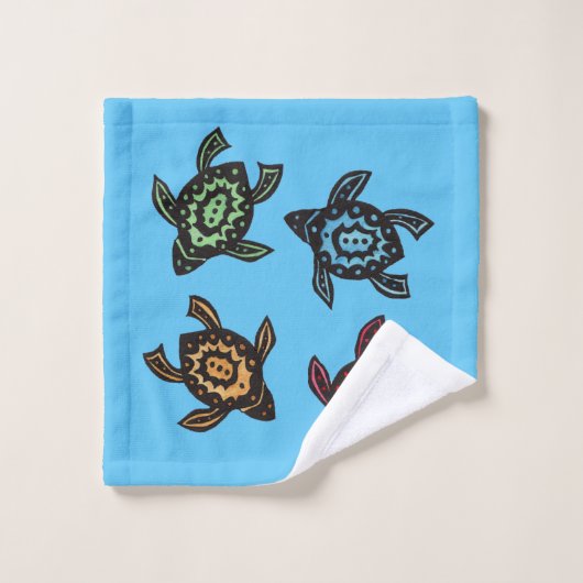 Groep Abstracte Zwarte Schildpadden Kleurrijke sch Bad Handdoek (Wasdoekje)