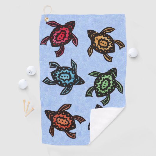 Groep Abstracte zwarte schildpadden kleurrijke sch Golfhanddoek (Insitu)