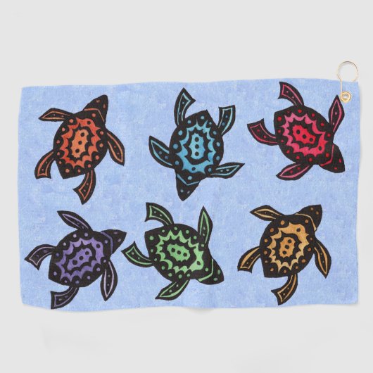 Groep Abstracte zwarte schildpadden kleurrijke sch Golfhanddoek (Horizontaal)