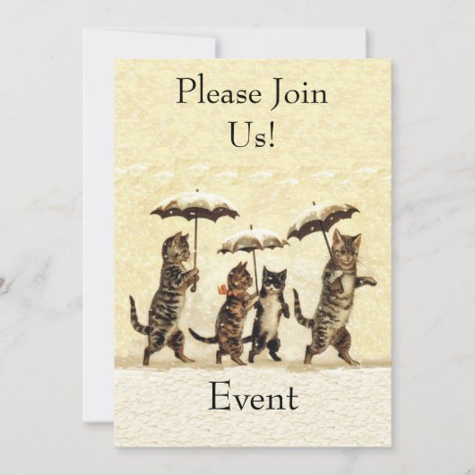 Groep Bruin wit Partij Katten Paraplu's Sneeuw Kaart (Voorkant)