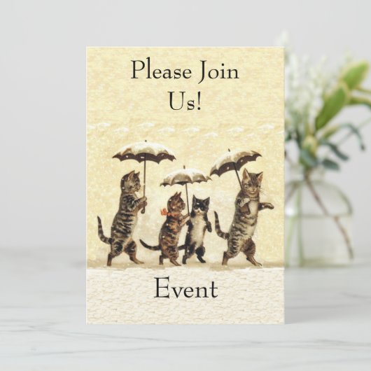 Groep Bruin wit Partij Katten Paraplu's Sneeuw Kaart (Staand voorkant)