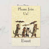 Groep Bruin wit Partij Katten Paraplu's Sneeuw Kaart (Voorkant / Achterkant)