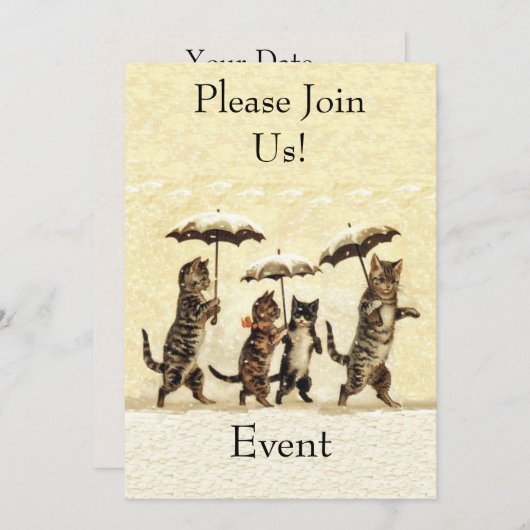 Groep Bruin wit Partij Katten Paraplu's Sneeuw Kaart (Voorkant / Achterkant)