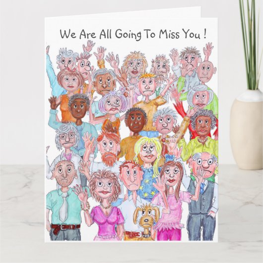 Groep cartoonmensen die vaarwel wuiven kaart (Voorkant)