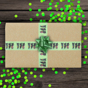 Groep Drie Black Cat Muzikanten Instrumenten Groen Satijnen Lint