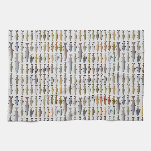 Groep forel, char, grijs, Hucho en Whitefish Theedoek (Horizontaal)