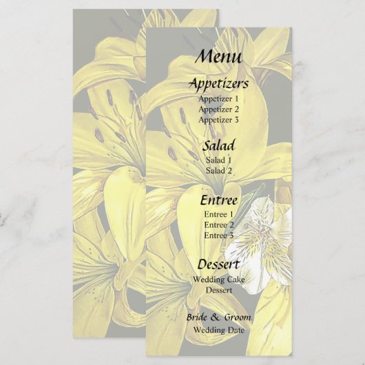 Groep gele lelies menu (Voorkant / Achterkant)