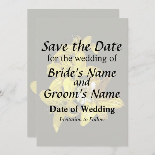Groep gele lelies save the date (Voorkant / Achterkant)