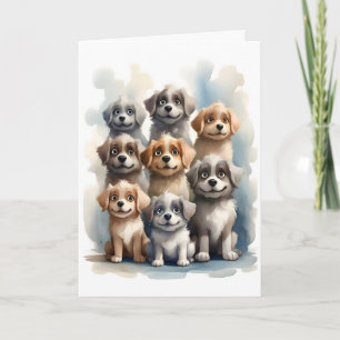 Groep Gelukkige Honden Portret Lege Wenskaart Kaart