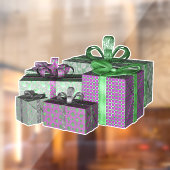 Groep Glanzend Ingepakte Kerstcadeaus Groen Paars Raamsticker (Vel 2)