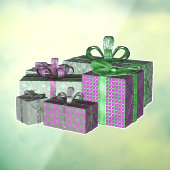 Groep Glanzend Ingepakte Kerstcadeaus Groen Paars Raamsticker (Vel 3)