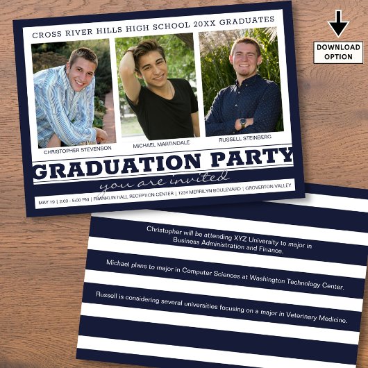 Groep Graduation Party 3 foto's Navy Blue Kaart