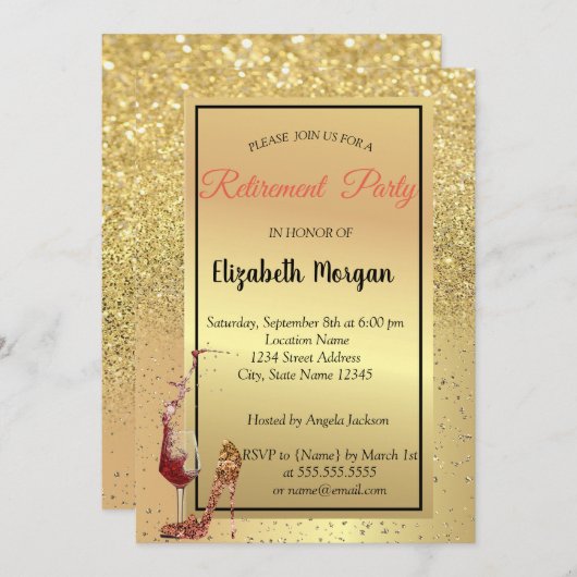 Groep hoge hiel, glas, rood, goudglitter kaart (Voorkant / Achterkant)