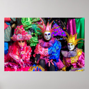 Groep in Carnavalskostuum, Venetië Poster