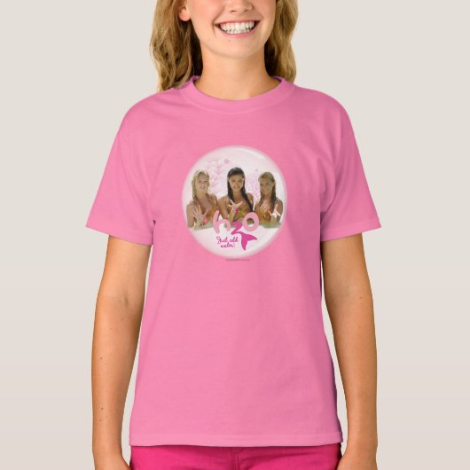 Groep in roze bel t-shirt (Voorkant)