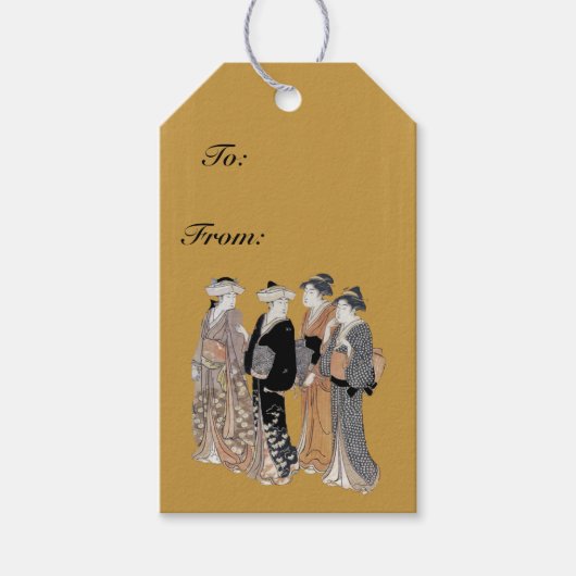 Groep  Japanse Geisha Vrouwen Cadeaulabel (Voorkant)