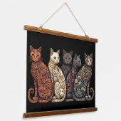 Groep katten in Victoriaans achtergrond Hangend Wandkleed (Gebogen)